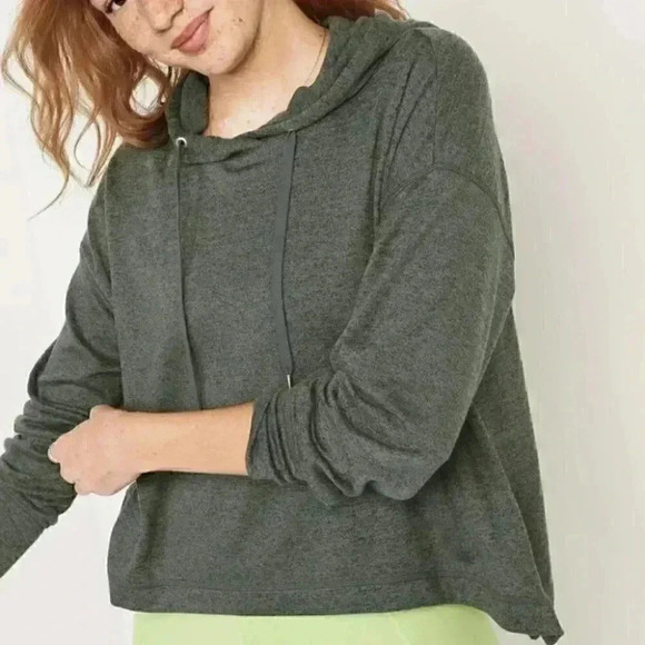 Old Navy Loose Cropped Sweater-Knit Hoodie for Women - Picture 1 of 10